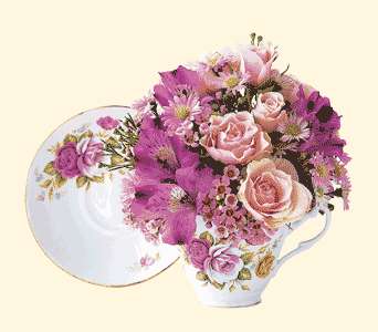 Pink Roses Teacup Bouquet, picture